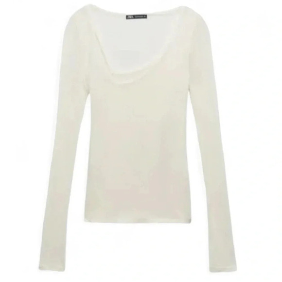 Zara Asymmetrical Sheer Layered Top in Off White Cream Ivory Size Medium NWT - Picture 2 of 5